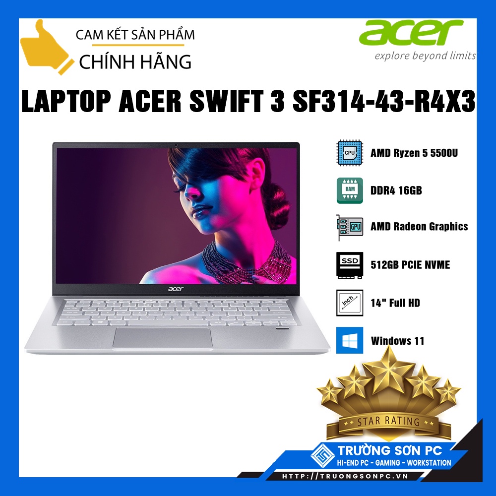 Laptop ACER Swift 3 SF314-43-R4X3 (NX.AB1SV.004) AMD Ryzen R5 5500U/ 16GB RAM/ 512GB SSD/ 14.0&quot; FHD IPS/ Win11/ Siliver