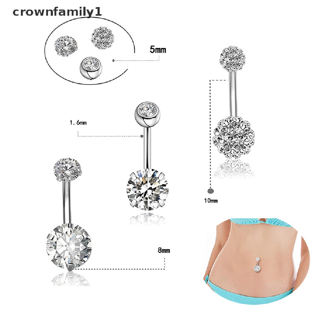 Set 5 Khuyên Rốn Thép Không Gỉ Đính Đá Pha Lê crownfamily1