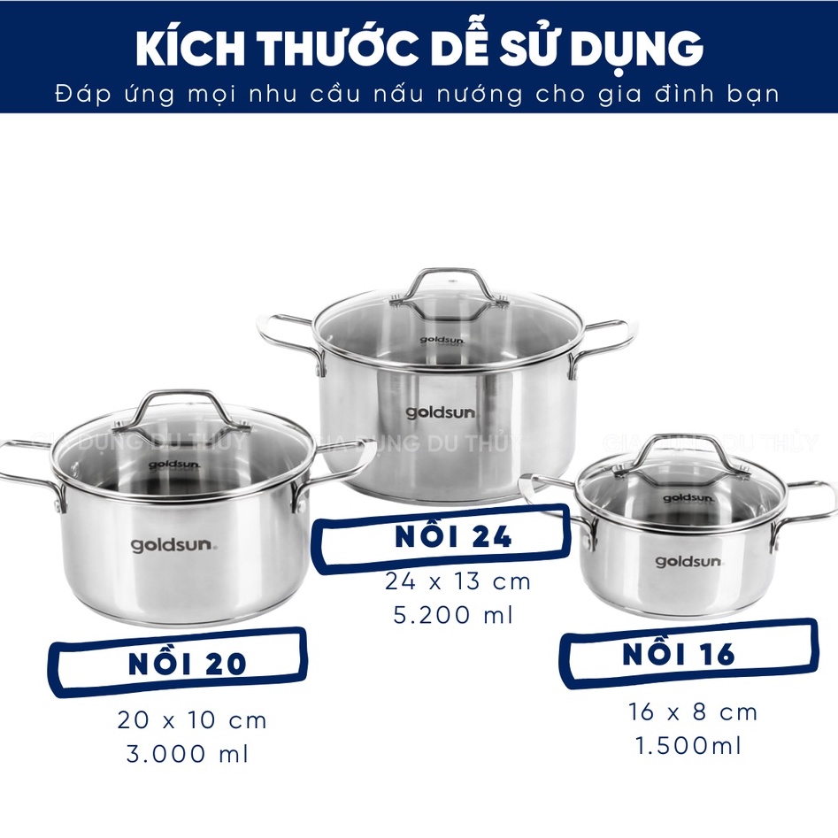Bộ nồi inox 304 cao cấp dùng được mọi loại bếp, đáy 3 lớp, chất liệu inox cao cấp an toàn nắp kính cường lực chịu nhiệt