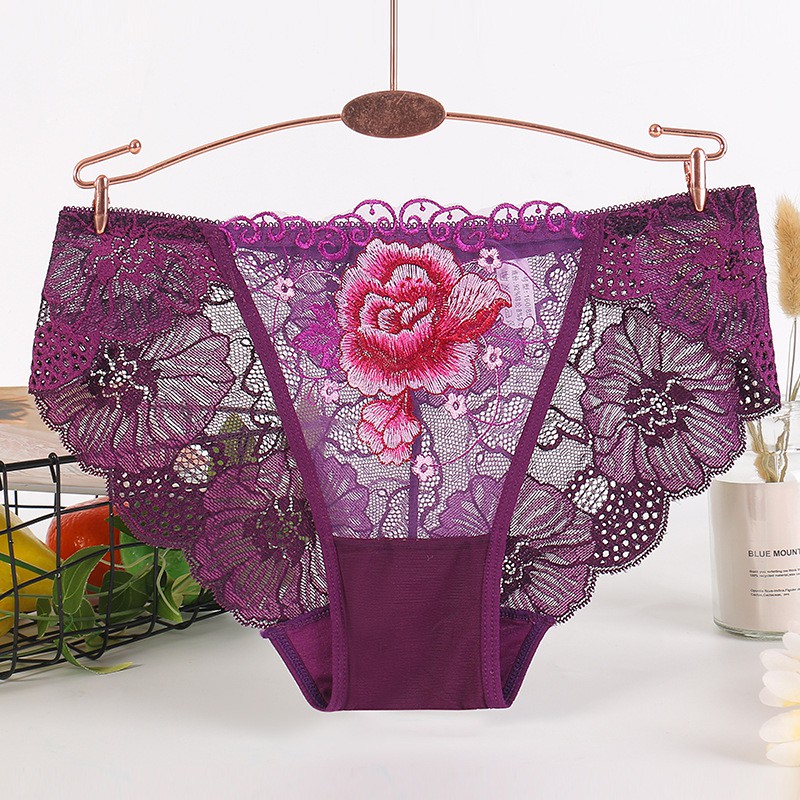 Women's underwear sexy lace underwear women's embroidered flower large size pure cotton crotch breathable women's briefs | BigBuy360 - bigbuy360.vn