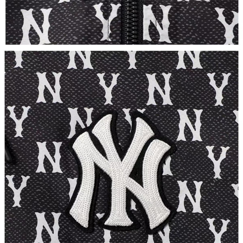 Áo Khoác Gió Thêu Logo MLB NY Dáng Rộng Phối Khóa Kéo Thời Trang Cho Nam Và Nữ