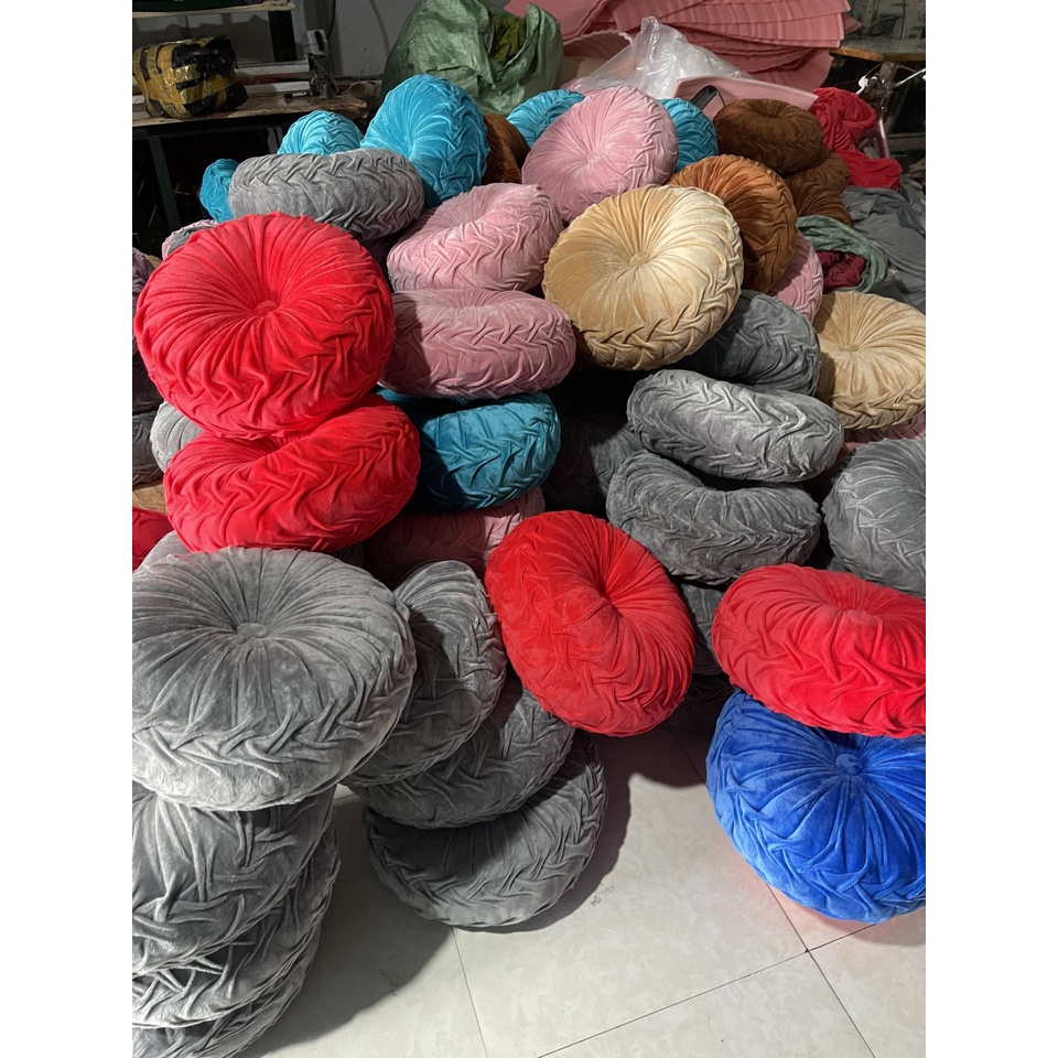 Gối tựa lưng sofa đệm ngồi bệt tròn hình bánh xe sang chảnh, vải nỉ nhung cao cấp mẫu mới 40 cm