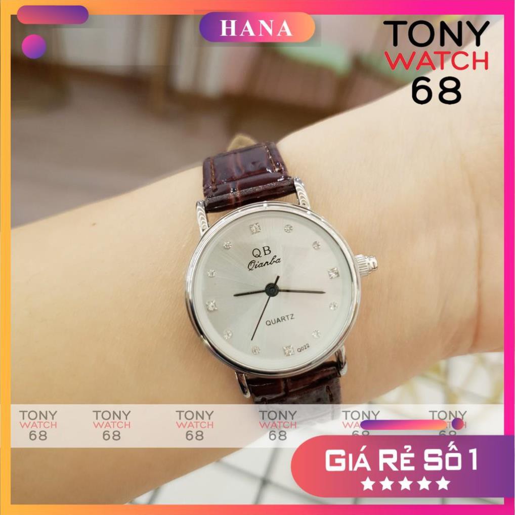 Đồng hồ nữ QB dây da viền bạc số ngọc szie 26mm sang chảnh chính hãng Tony Watch 68