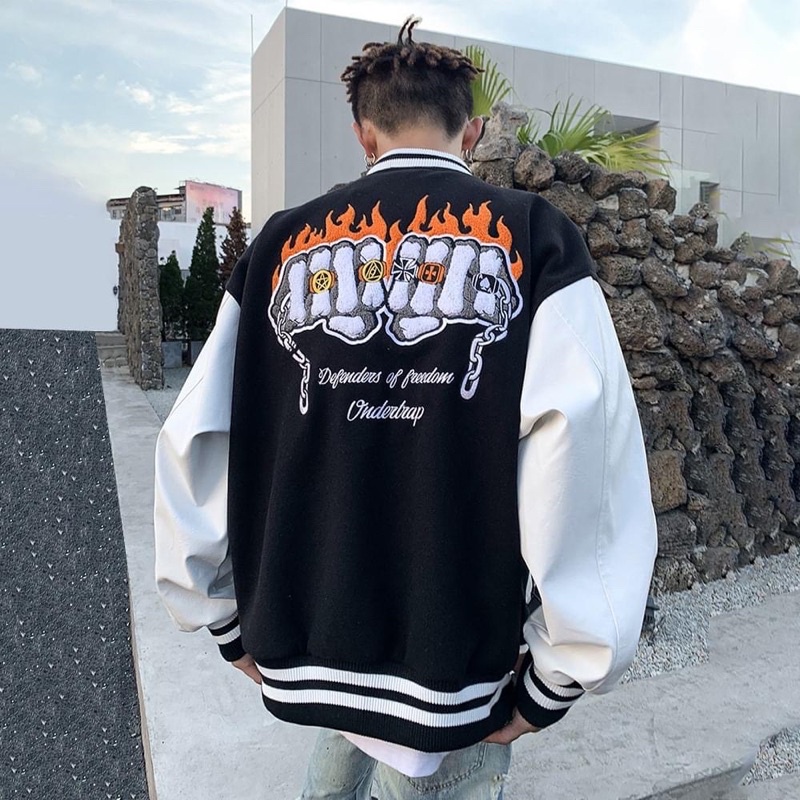 Áo VARSITY JACKET BOMBER BÀN TAY LỬA - ÁO KHOÁC NỈ BÀN TAY LỬA