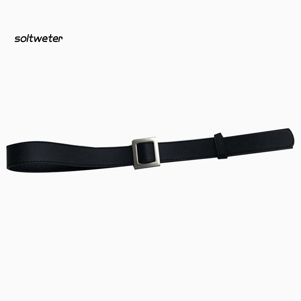 Dây thắt lưng da giả màu trơn khóa cài kim loại thời trang dành cho nữ