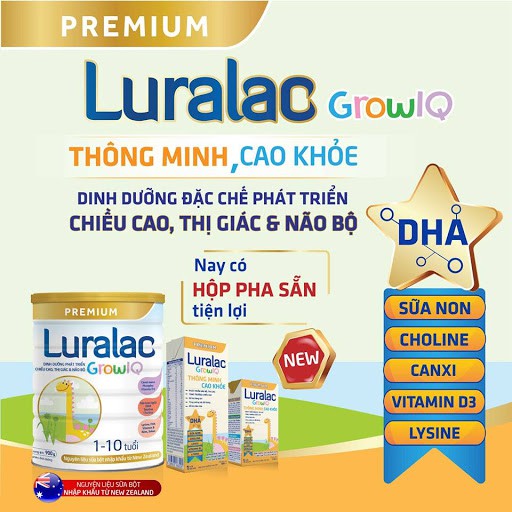 ✅ [CHÍNH HÃNG] Sữa tăng chiều cao Luralac Grow IQ StarFood 900g - Dinh dưỡng phát triển chiều cao, thị giác và não bộ