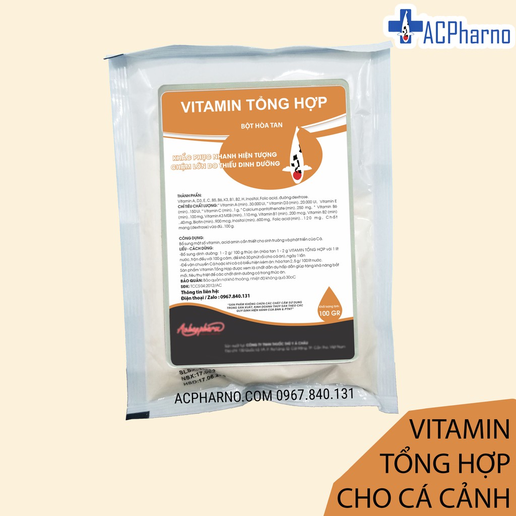 Vitamin tổng hợp dành cho cá cảnh, cá koi, cá rồng, cá vàng, cá bảy màu 100gr Tăng đề kháng, khắc phục chậm lớn