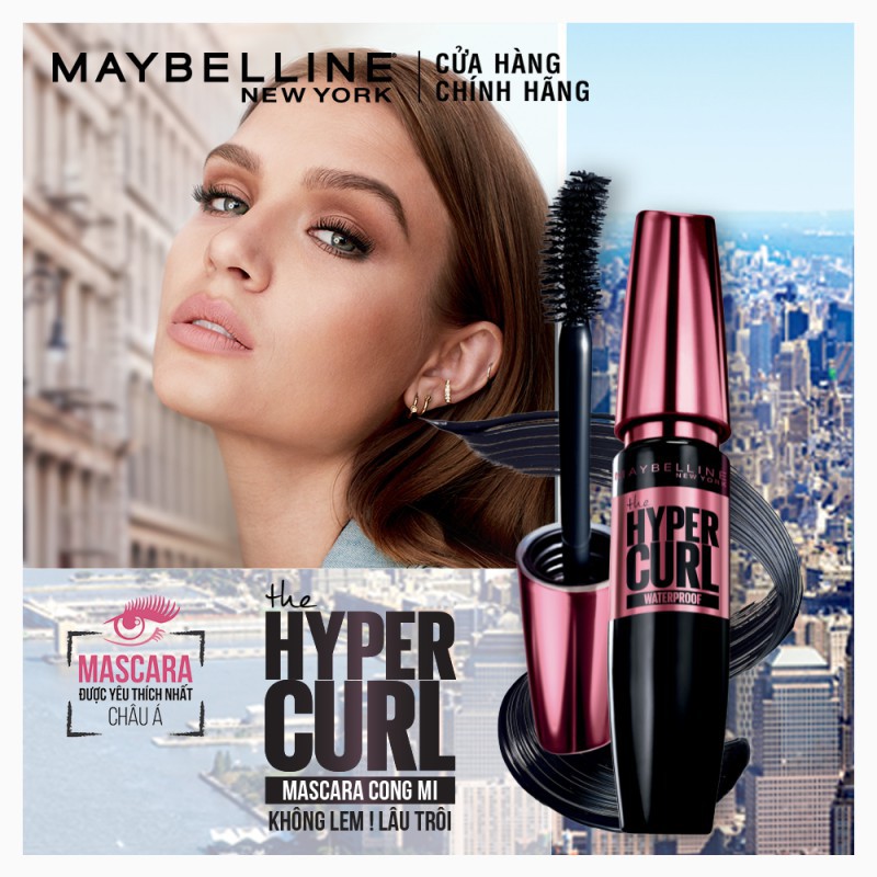 Bút kẻ mắt nước siêu sắc mảnh không lem, trôi + Mascara Dài Mi và Cong Mi Hyper Curl Maybelline New York - Mỹ Chính Hãng