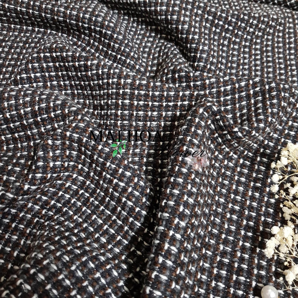 Vải dạ tweed kẻ nâu vải may áo vest nữ Hàn Quốc cao cấp, Maihoaflower