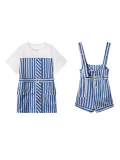 [Sẵn] Set váy/ áo + yếm kẻ xanh [ảnh thật ở cuối]