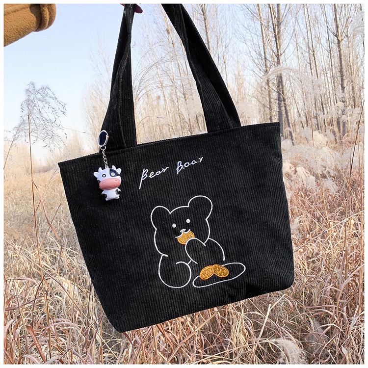 Túi Xách Đeo Vai Vải Nhung Kẻ Phong Cách Hàn Quốc Dễ Thương Cho Nữ