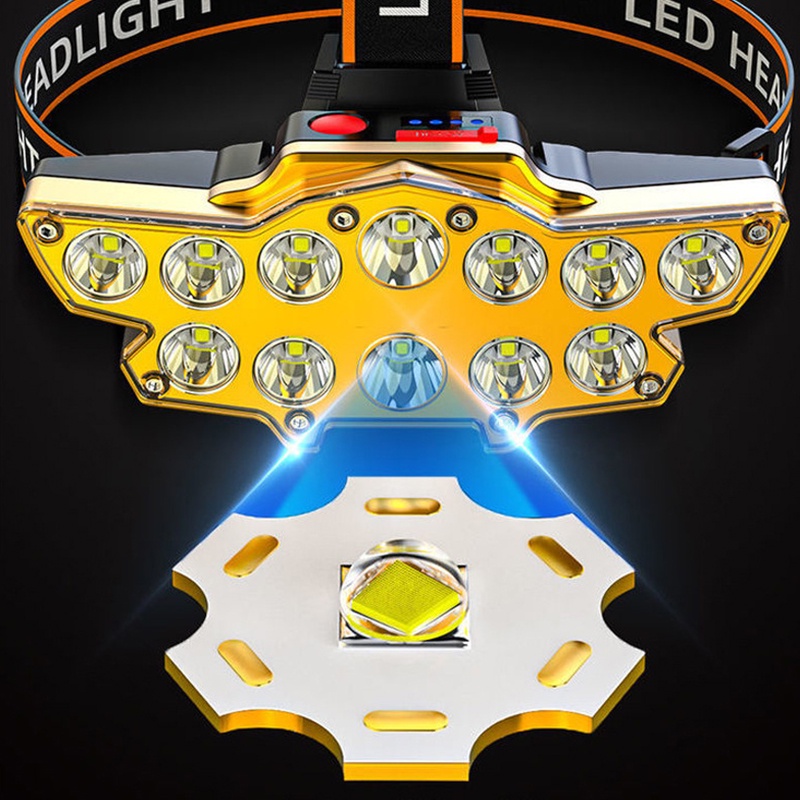 Có thể bán buôn Đèn Pin Đội Đầu 12 Bóng LED Sạc USB Chống Thấm Nước Dành Cho Đi Câu Cá/Đi Bộ Đường Dài/Câu Cá vermont055 Hàng giao ngay