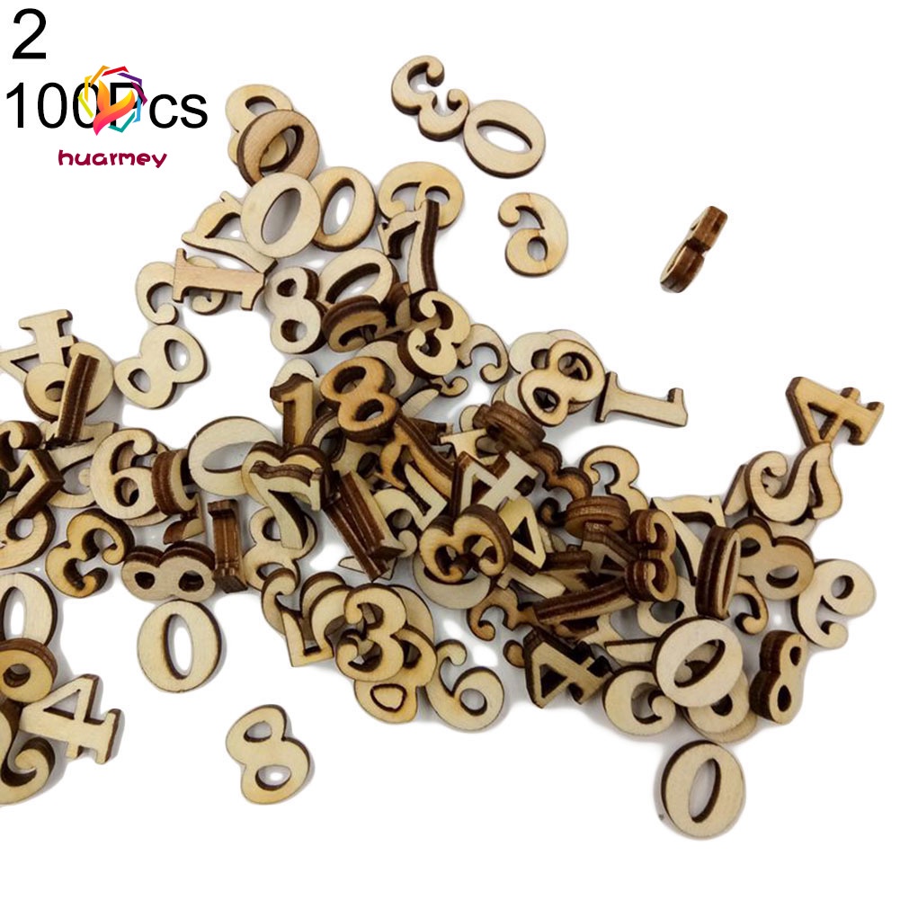 Set 100 nút gỗ không có lỗ hình chữ cái và chữ số đáng yêu