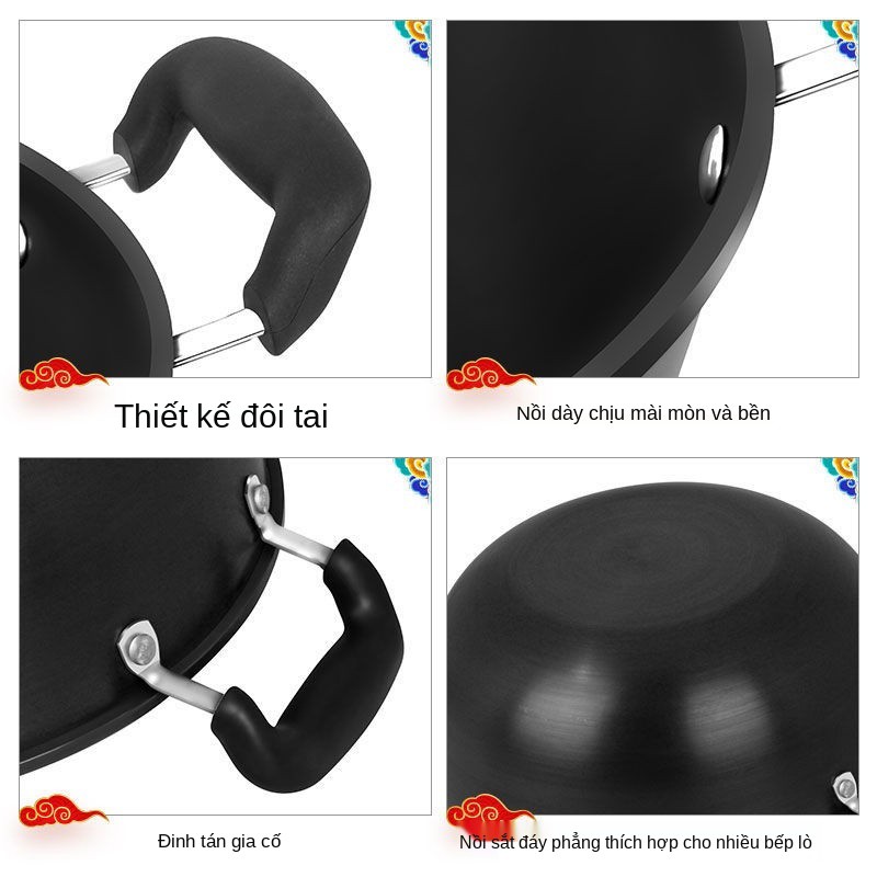 ☎Nồi gang kiểu cũ gia dụng Chảo sắt hai mặt 40cm, lớn, chảo, nấu, chuyên dùng cho bếp từ <