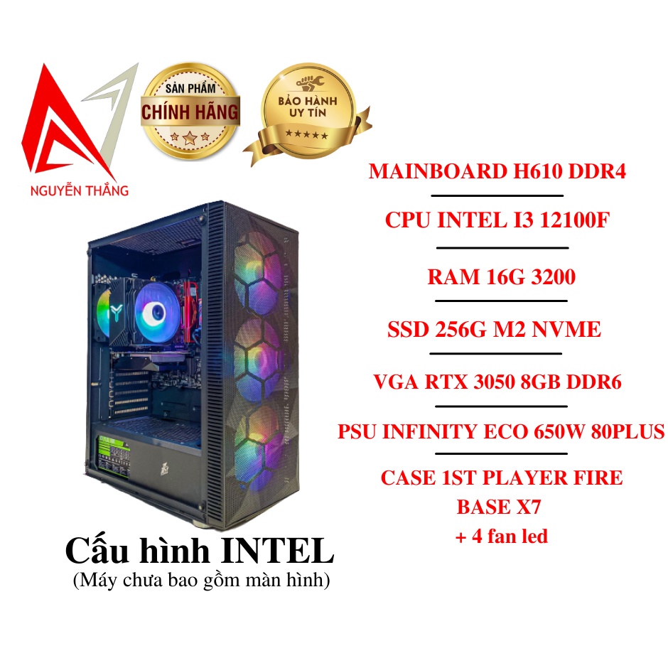 Thùng PC GAMING I3 THẾ HỆ 12 ( H610 - I3 12100F - 16G - RTX 3050 8GB ) new chính hãng