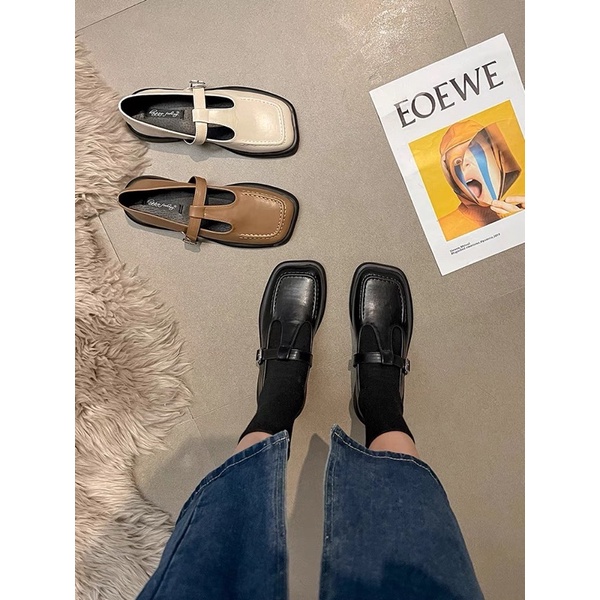 Giày loafer búp bê có quai mũi vuông vintage dễ thương ulzzang Hàn Quốc Yannie Lolita