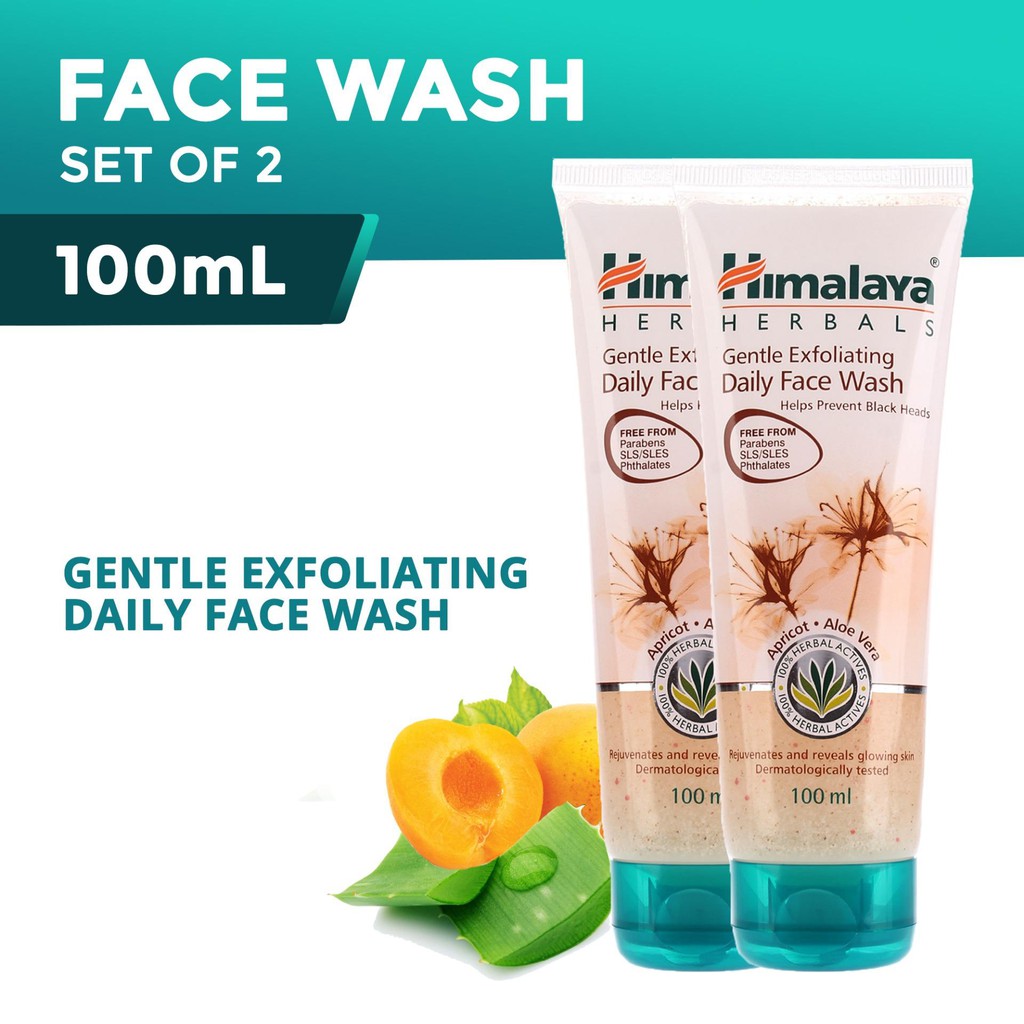 Set 2 sữa rửa mặt làm sạch mụn đầu đen và sáng da Himalaya Gentle Exfoliating Daily Face Wash 100ml/chai