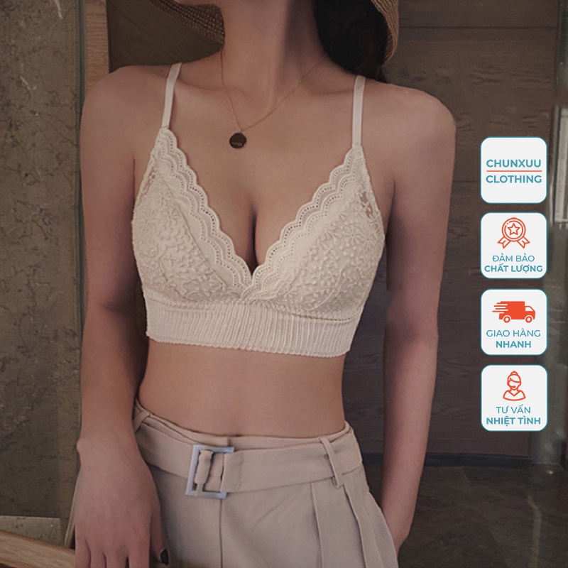 Áo ngực nữ không gọng đệm mỏng CHUNXUU, vải ren hoa mềm mịn thoáng mát - AV43