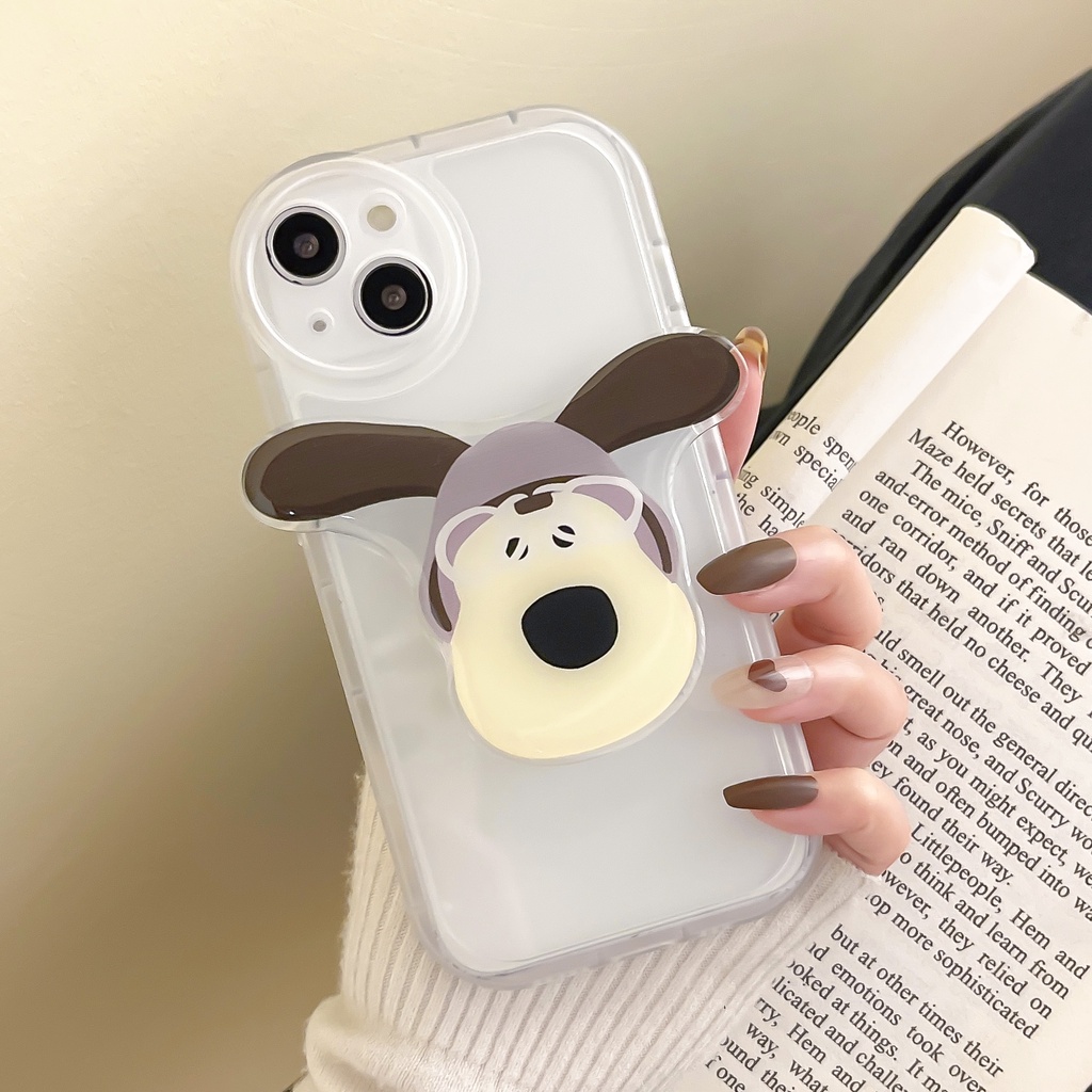 Ốp Điện Thoại Hình Chú Chó Hoạt Họa 3D Vui Nhộn Gắn Giá Đỡ Chống Sốc