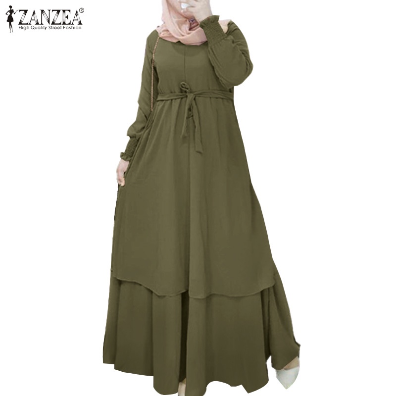 Váy maxi Zanzea màu trơn thiết kế hai lớp thời trang thanh lịch cho nữ