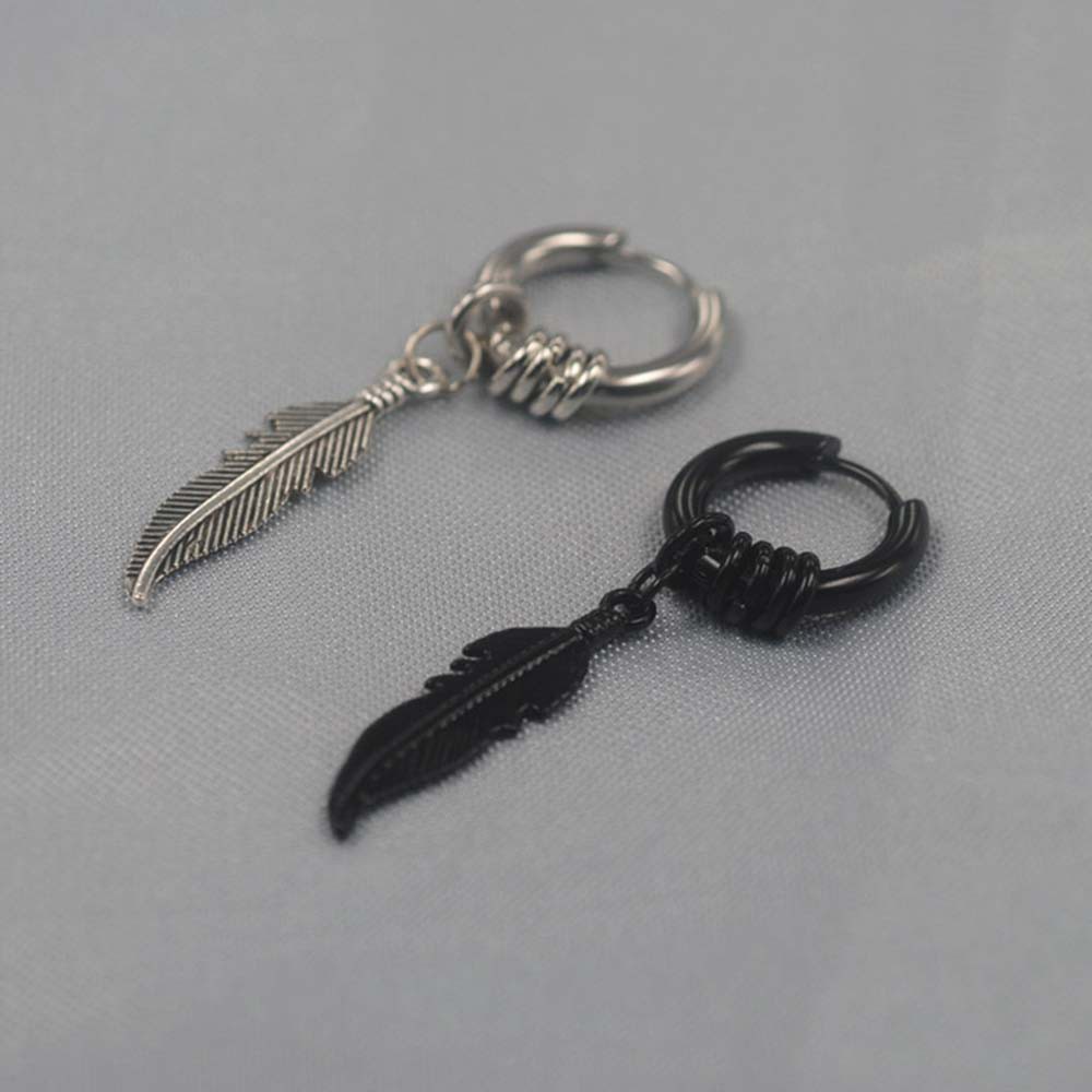 Khuyên Tai Hình Lông Vũ / Thánh Giá Bằng Thép Không Gỉ Nhiều Màu Thời Trang Phong Cách Punk Hàn Quốc Cho Nam Và Nữ