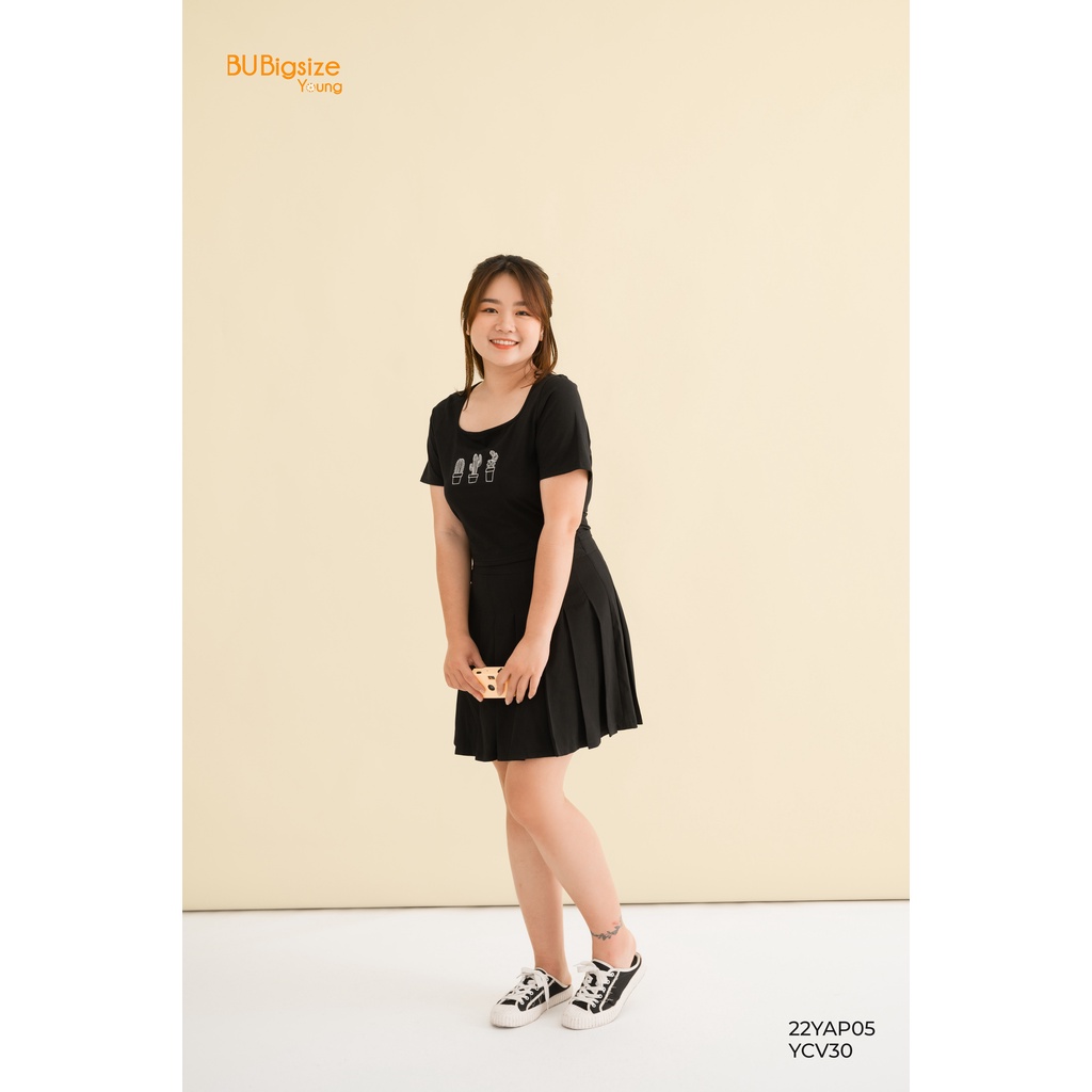 Áo phông dáng ngắn thêu xương rồng BIGSIZE (55kg đến 95kg) - 22YAP05 - [BU Bigsize Young]