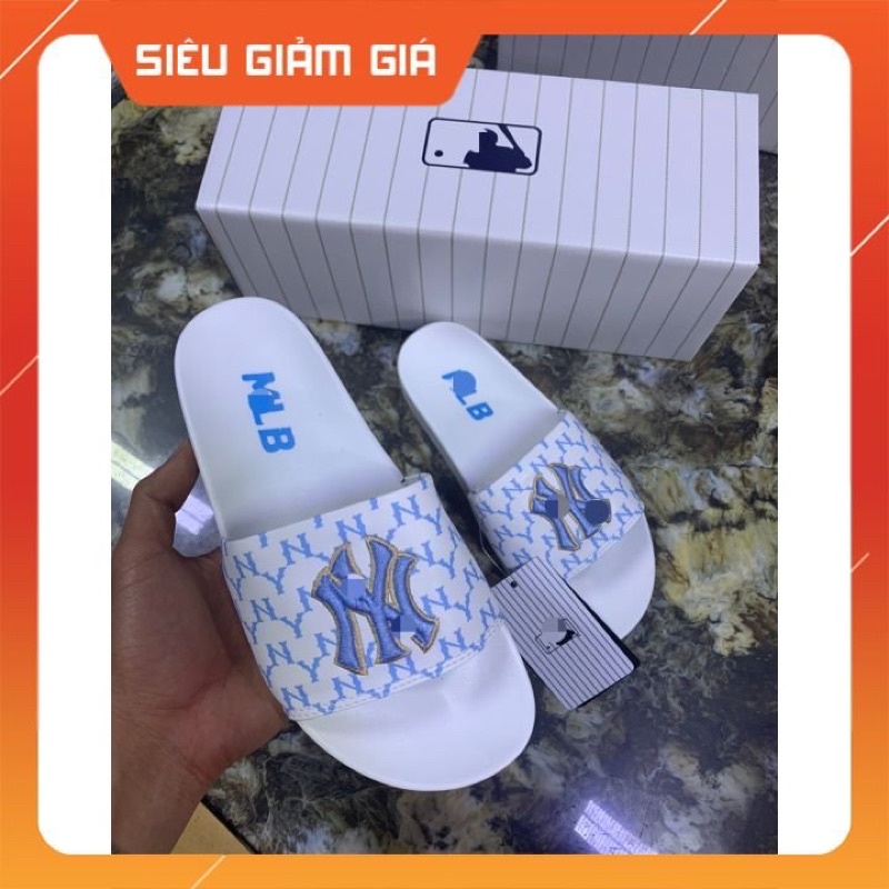 Dép 𝐌𝐋𝐁 UNISEX màu Trắng Xanh chữ thêu nổi ❤️ Có video + Ảnh thật + Tặng hộp ❤️ mẫu dép thể thao, thiết kế cá tính