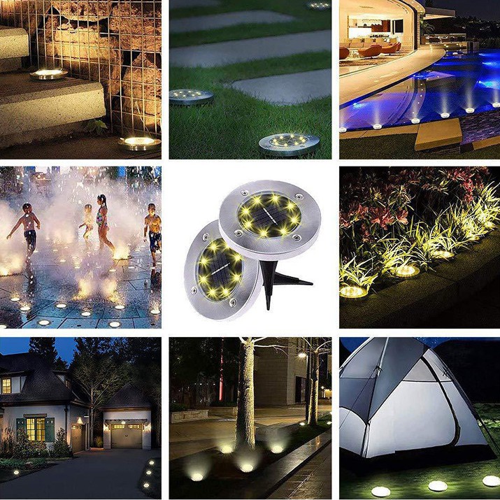 Đèn LED âm năng lượng mặt trời trang trí sân vườn 8 LED HT120