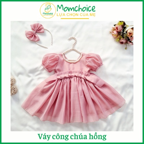 Đầm công chúa hồng ❤️FREESHIP❤️Váy đầm trẻ em đính cườm thủ công,kèm bờm ngọc từ 4kg-18kg chất lụa phối tơ nến
