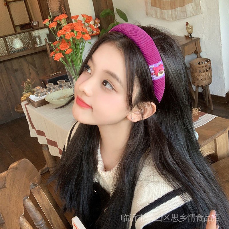 Hàng Mới Về Băng Đô Cài Tóc Bản Rộng Bằng Vải Nhung Kẻ Hình Gấu Màu Trái Cây Dễ Thương Thời Trang 2022