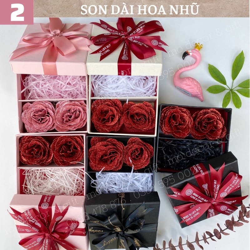 [FREE SHIP] Hộp Quà Đựng Son 2 Hoa Nhũ
