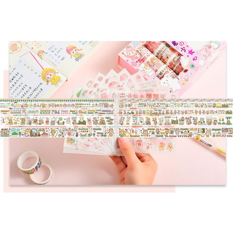 10 Rolls of Tape + 10 Stickers Love Cartoon Sticker Tape DIY Decorative Sticker Tape Set Series