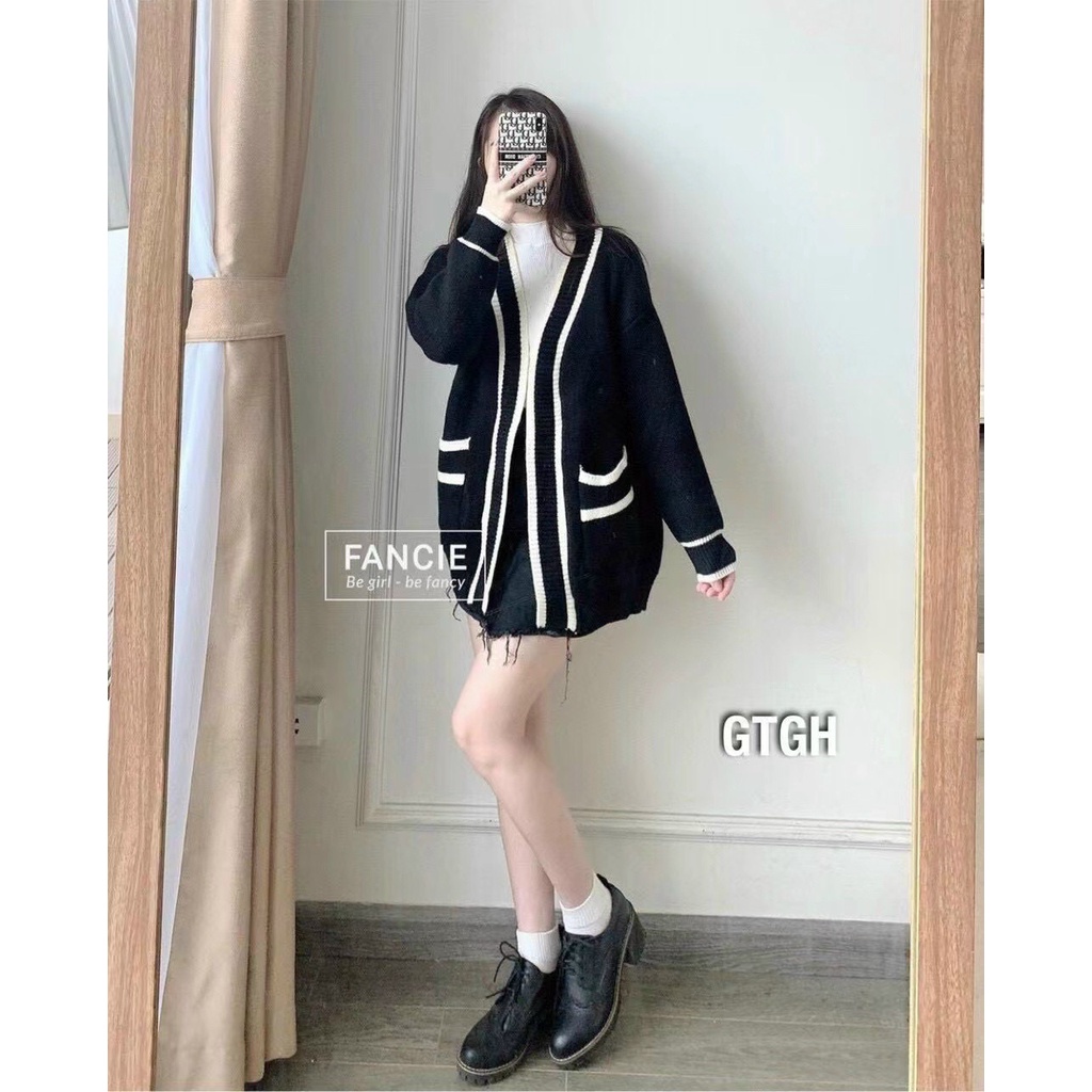 Áo khoác len cardigan phối viền áo nổi