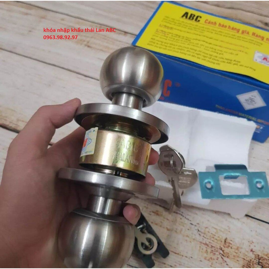 Khóa cửa nắm tròn ABC inox 304 nhập khẩu Thái Lan , khóa nhà vệ sinh, phòng ngủ ,nhôm kính ,BH 12 tháng