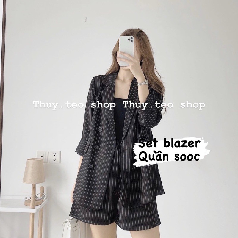 SET BLAZER KẺ KÈM QUẦN- set blazer nữ