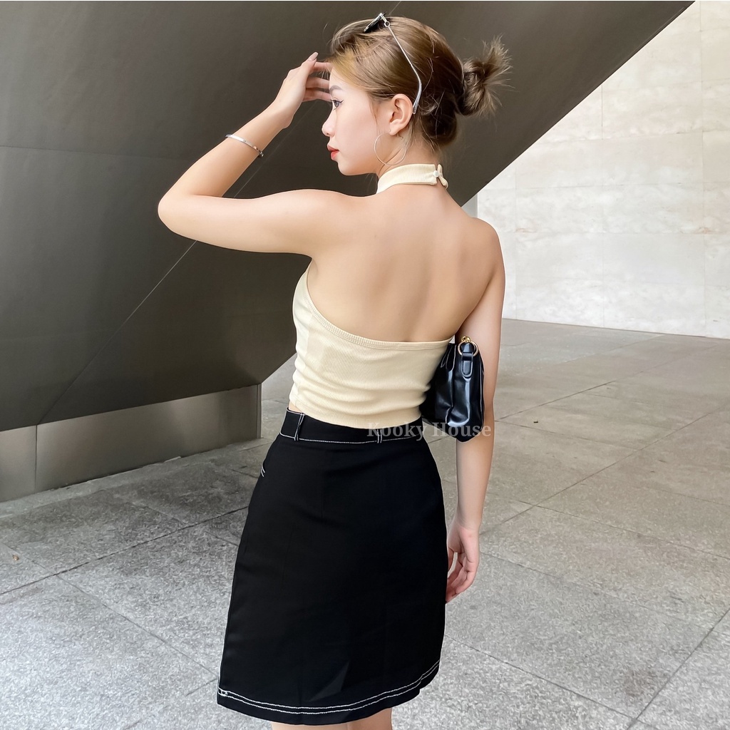 KOOKY HOUSE - ÁO OLVA - Áo croptop thun gân thiết kế ba lỗ cổ giả yếm cá tính