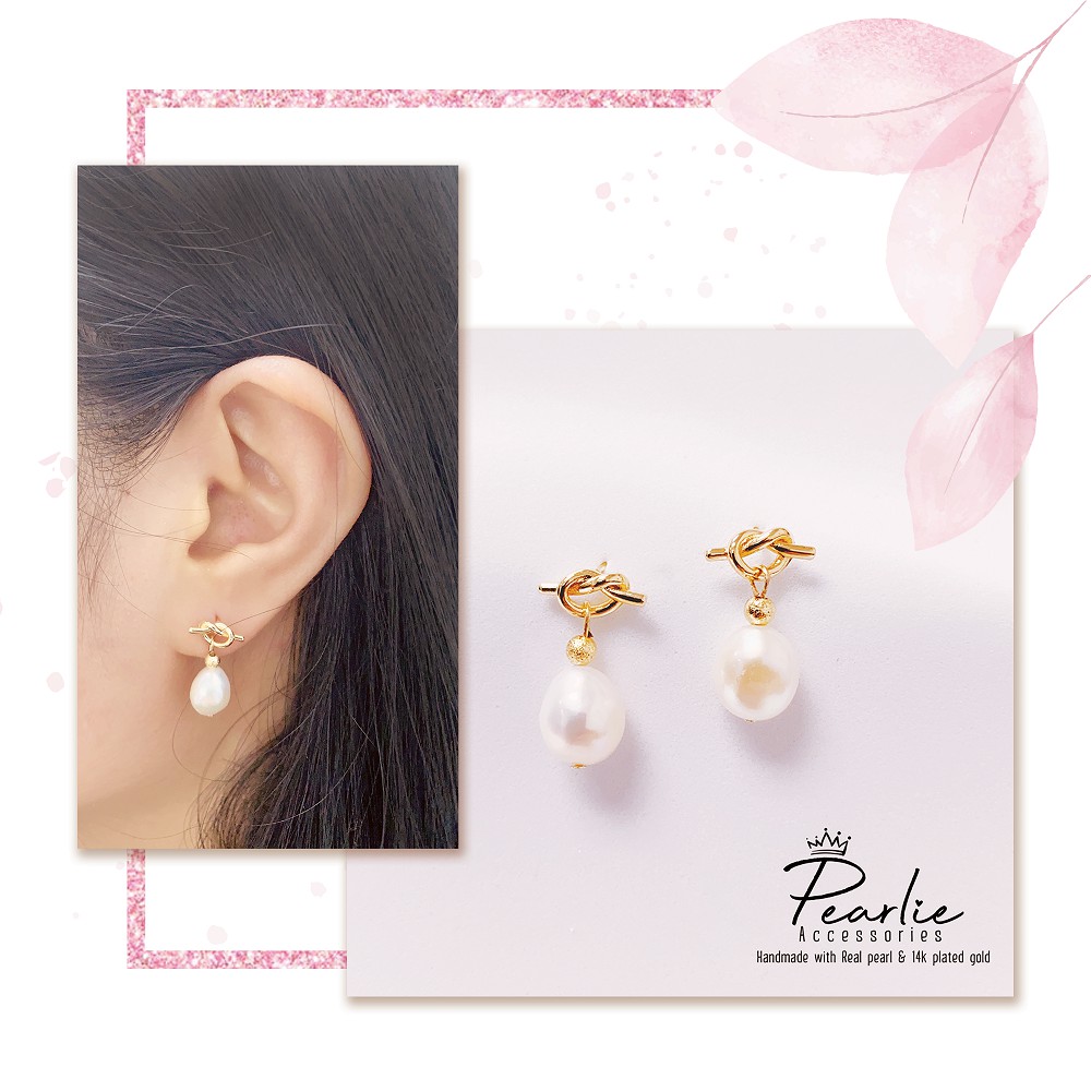 PEARLIE TIE MY WAVE WHITE [BÔNG TAI/ KHUYÊN TAI BẠC] - HẠT TRAI NƯỚC NGỌT XU HƯỚNG HÀN QUỐC 2021