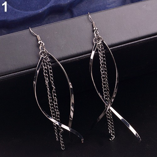 Women's Elegant Alloy Long Tassels Chain Drop Hook Dangle Earrings Jewelry