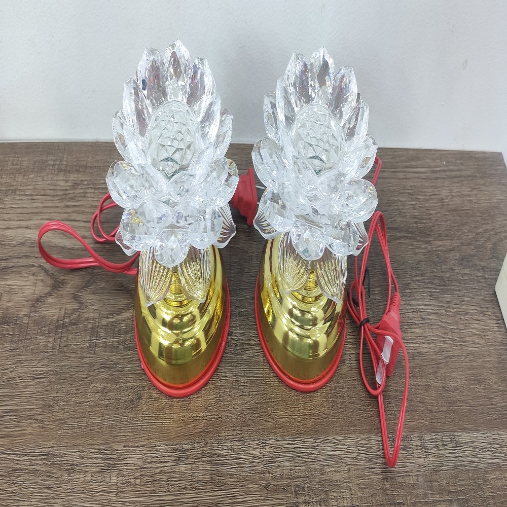 Bộ 2 đèn thờ hoa sen đổi màu cắm điện - 1812 ( trắng ) - D9/10 x H12 cm