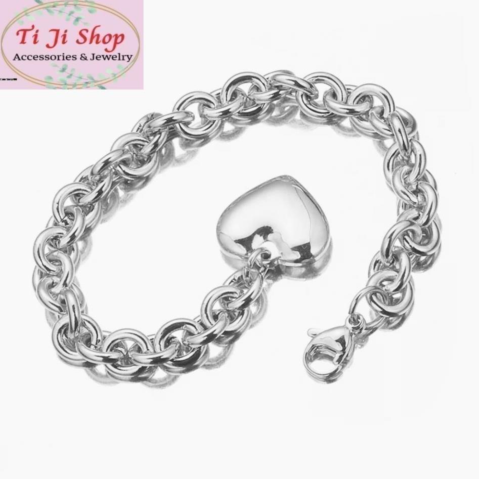 LẮC TAY NỮ INOX GẮN CHARM TRÁI TIM INOX (CÓ KHẮC THEO YÊU CẦU )