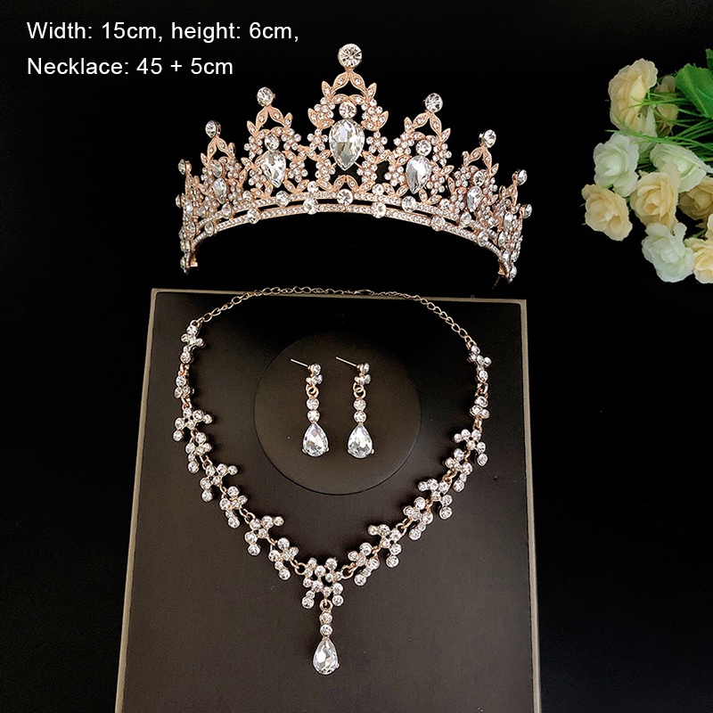 GETNOIVAS Bộ Vương Miện Và Bông Tai Handmade Đính Pha Lê Sang Trọng Cho Cô Dâu