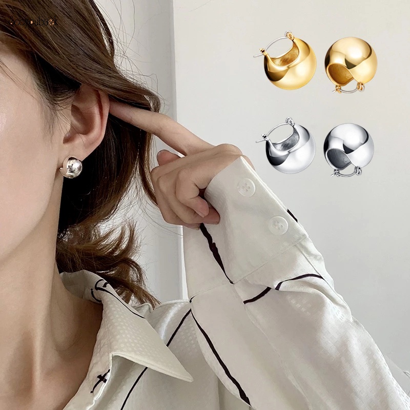 1 Đôi Bông Tai Hình Quả Cầu Tròn Bằng Kim Loại Màu Vàng/Bạc Sáng Tạo Thời Trang Dự Tiệc