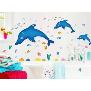 Decal dán tường cá heo to bơi lội