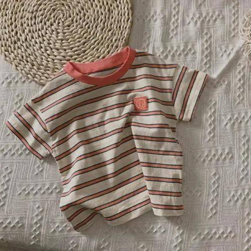 Áo Thun Tay Ngắn Cổ Tròn Bằng Vải Cotton Lanh Họa Tiết Kẻ Sọc Thời Trang Mùa Hè Thoải Mái Dễ Phối Đồ Cho Bé Trai Gái
