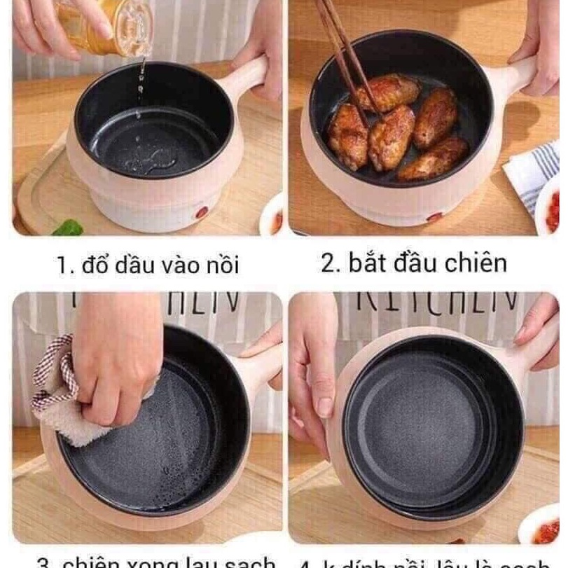 Nồi Lẩu Điện Mini Hai Tầng Đa Năng Tặng Kèm Khay Hấp có thể Chiên, Xào, Ca Nấu ăn, nấu cơm, nấu lẩu mì mini