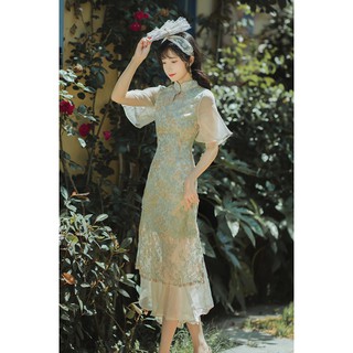 Sườn xám cách điệu xanh mint pastel
