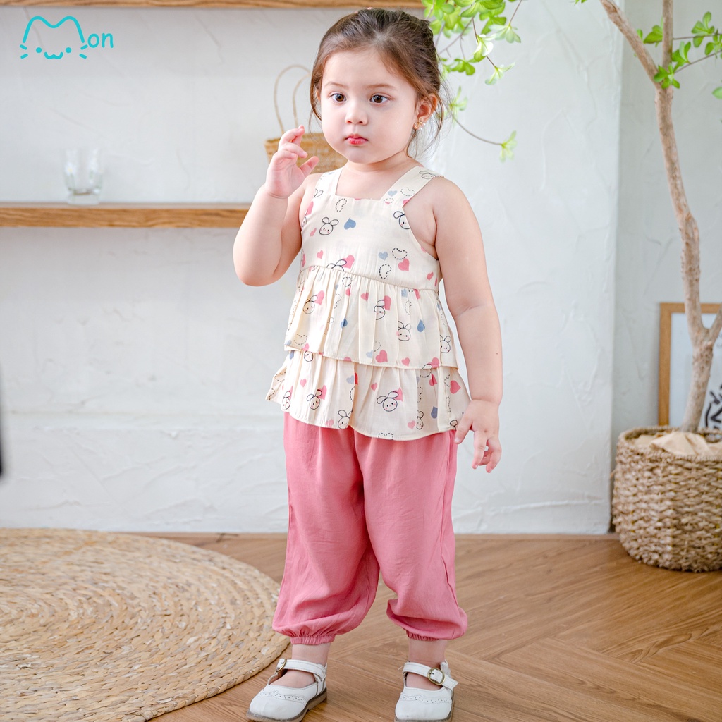 Quần áo bé gái 1-6 tuổi chất đũi tằm hoạ tiết xinh xắn MonBabies VL20-B - Bộ hai dây hai tầng bé gái thời trang cao cấp