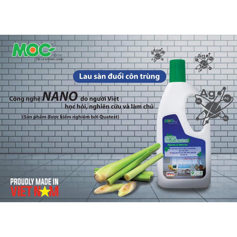 Nước lau sàn đuổi côn trùng tinh dầu sả Nano bạc (Chai 1L)