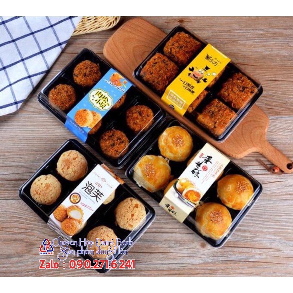 50c Hộp HT530 đựng 6 bánh trung thu 75g - bánh dứa - mochi, trứng muối tan chảy