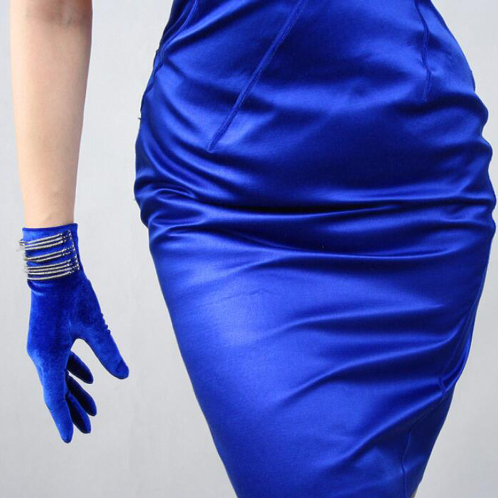 Găng tay dự tiệc bằng vải nhung giữ ấm co giãn thời trang thu đông cho nữ